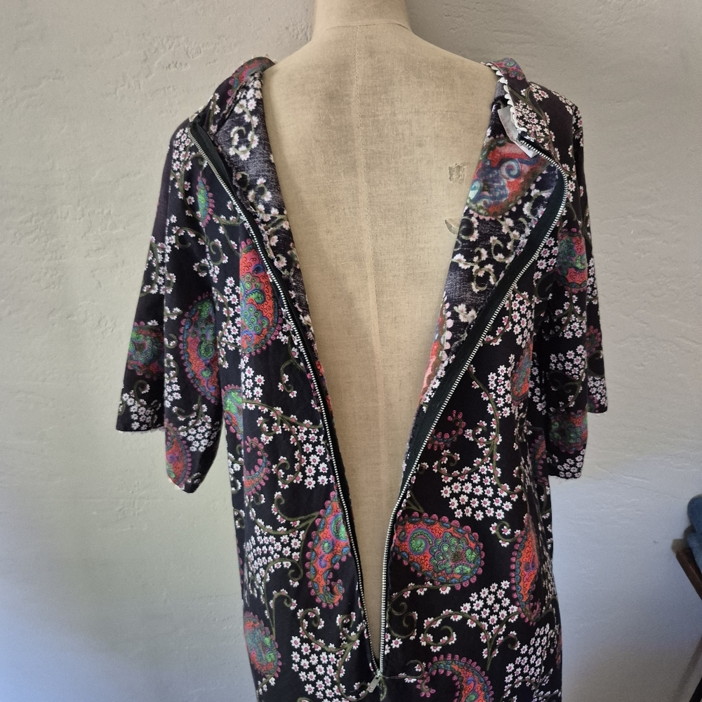 Vintage 60s Black Paisley Print Cotton Dress Small - Picture 6 of 13